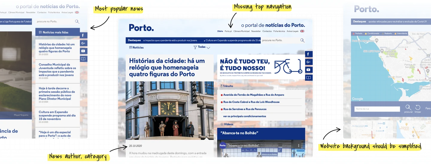 Porto.pt before and after screens
