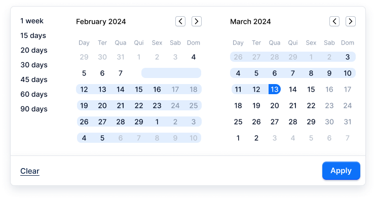 Billing timeframe calendar component