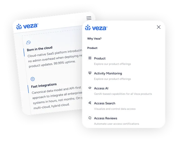 Before and after cards of Veza's navigation structure