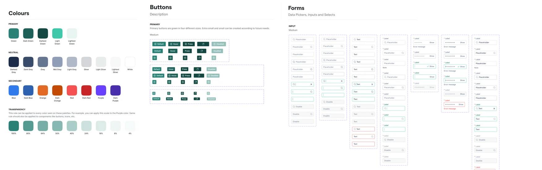 Design-system components: tables, inputs, date pickers, and toggles