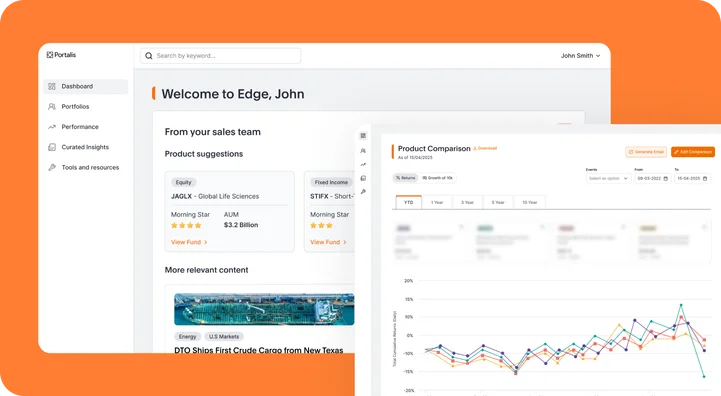 Portalis advisor dashboard screens on orange