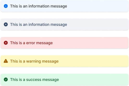 Snackbar component states: info, neutral, error, warning, success