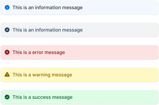 Snackbar component states: info, neutral, error, warning, success